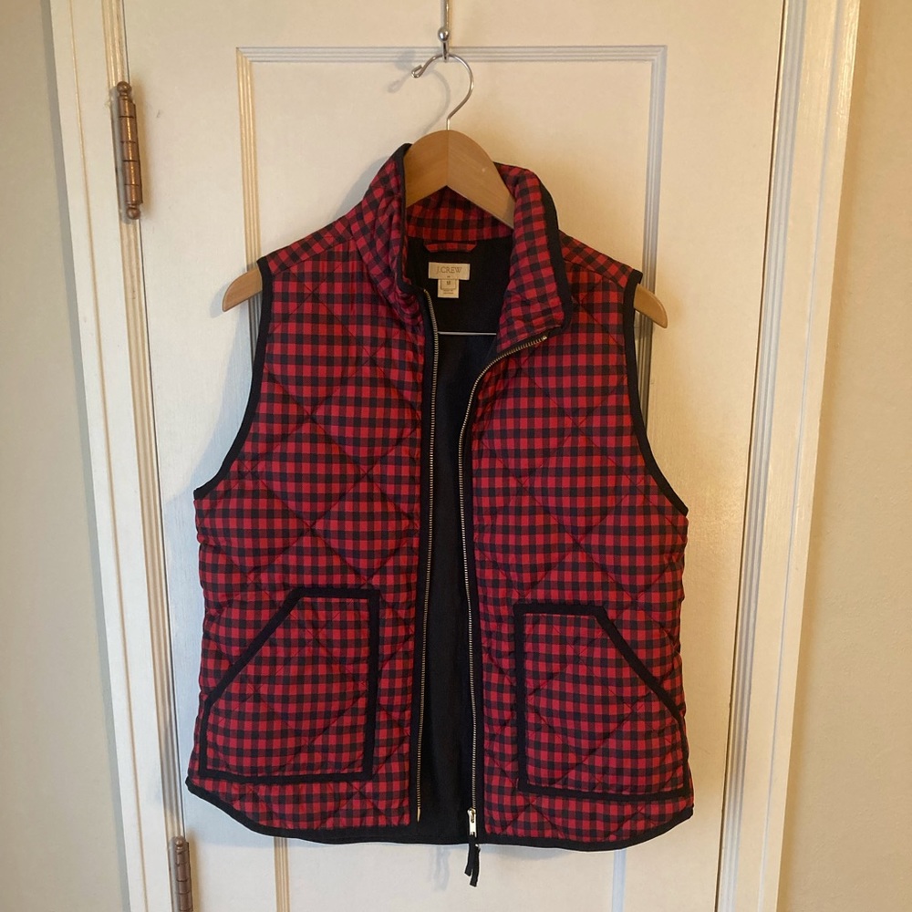 J. Crew down puffer vest Buffalo plaid